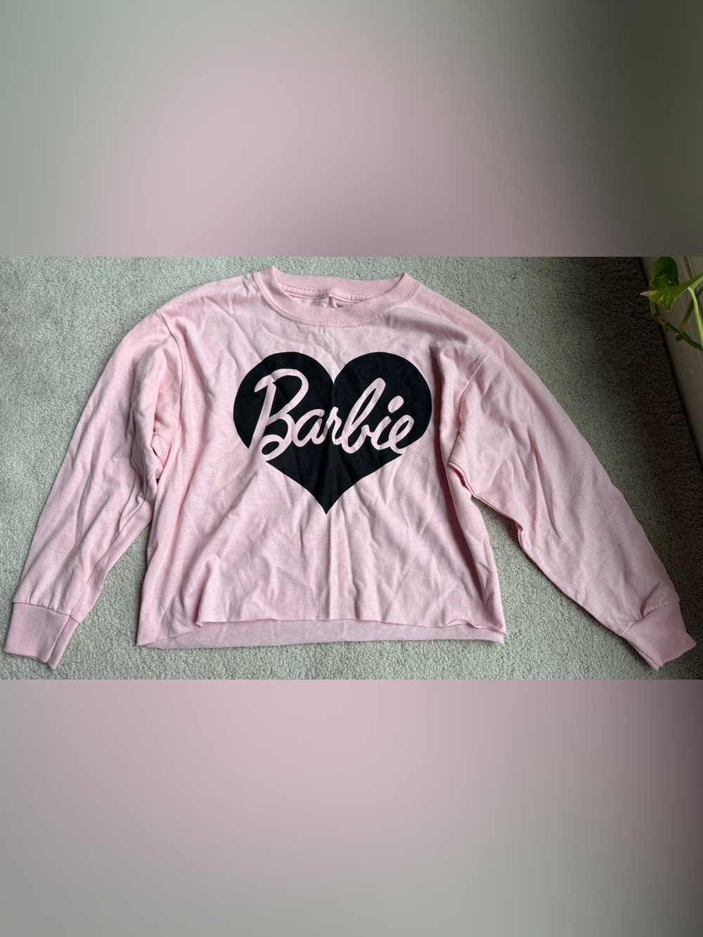 Barbie Girls Pink Long Sleeve Graphic Shirt Black Heart Logo Size 7/8 Cotton